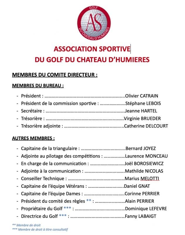 Comité directeur AS Golf Humieres 2022